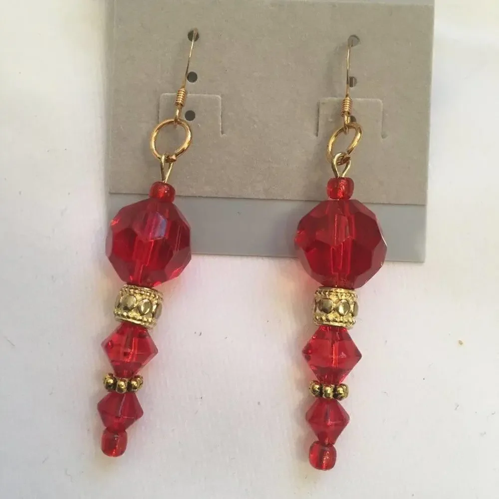 Ruby Red Gold Beaded Earrings
